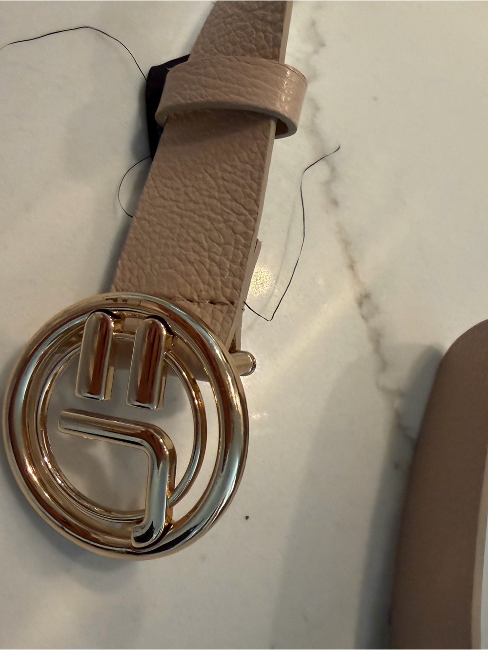 Jorge Bischoff- Neutral Taupe Leather Belt with Gold Round Buckle